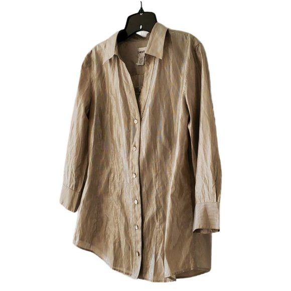 Chicos LS V-Neck Button Up Blouse | NWT | 1 (Small) | Silver Metallic - Picture 10 of 16